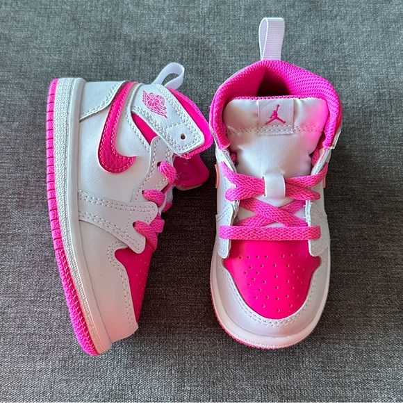 Nike Sneakers in Hot Pink and White 2024 Air Jordan 1 Mid TD 'Fire Pink' size 6